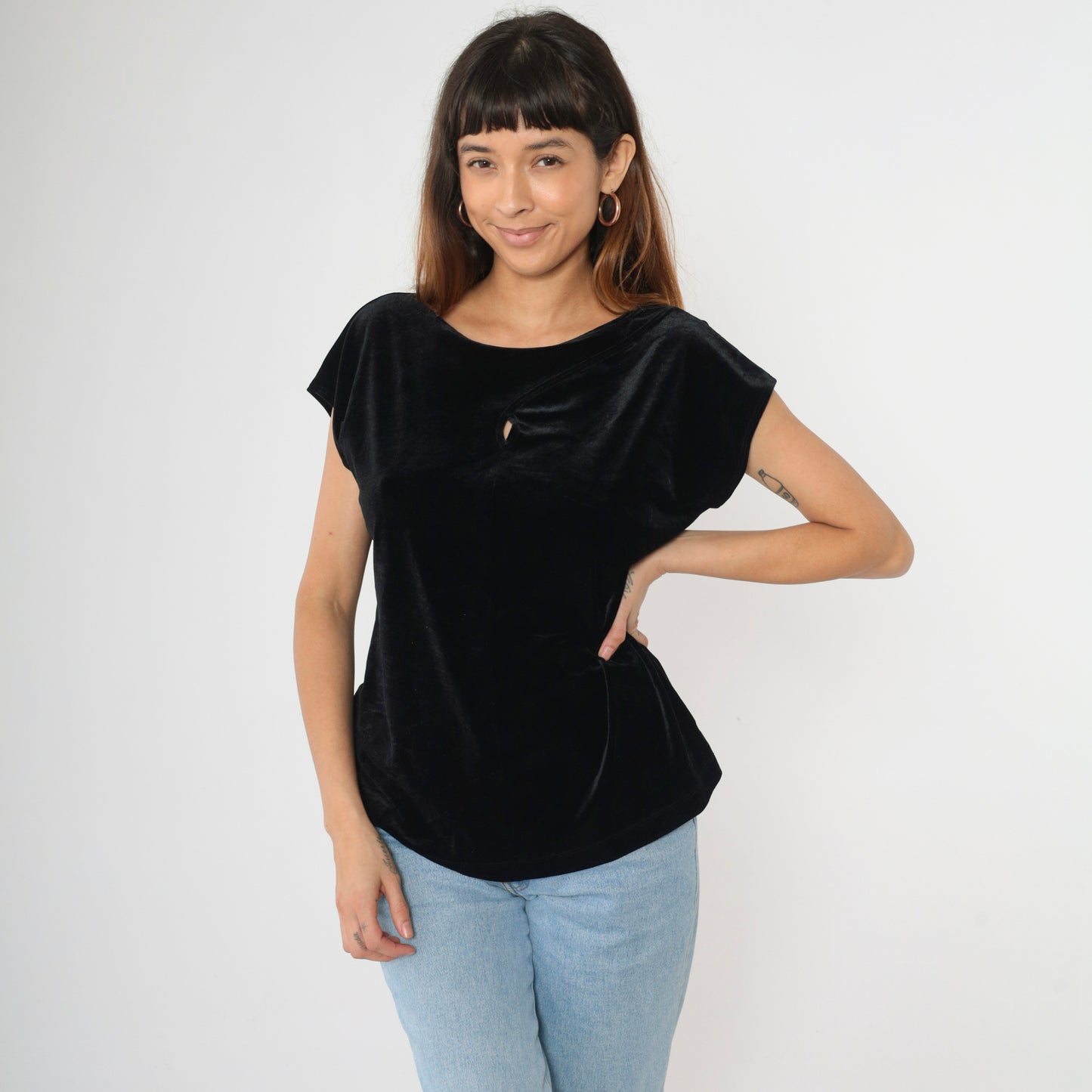 Y2K Black Velvet Cutout Top XS/2