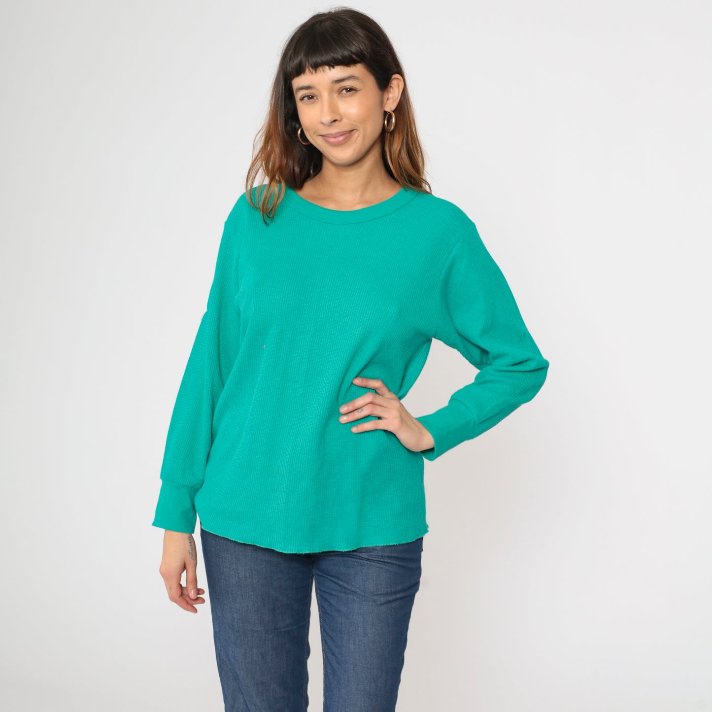 Vintage Teal Thermal Crewneck Shirt M