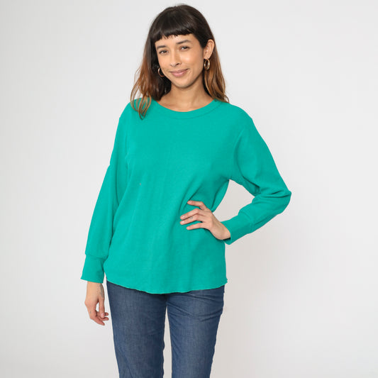 Vintage Teal Thermal Crewneck Shirt M