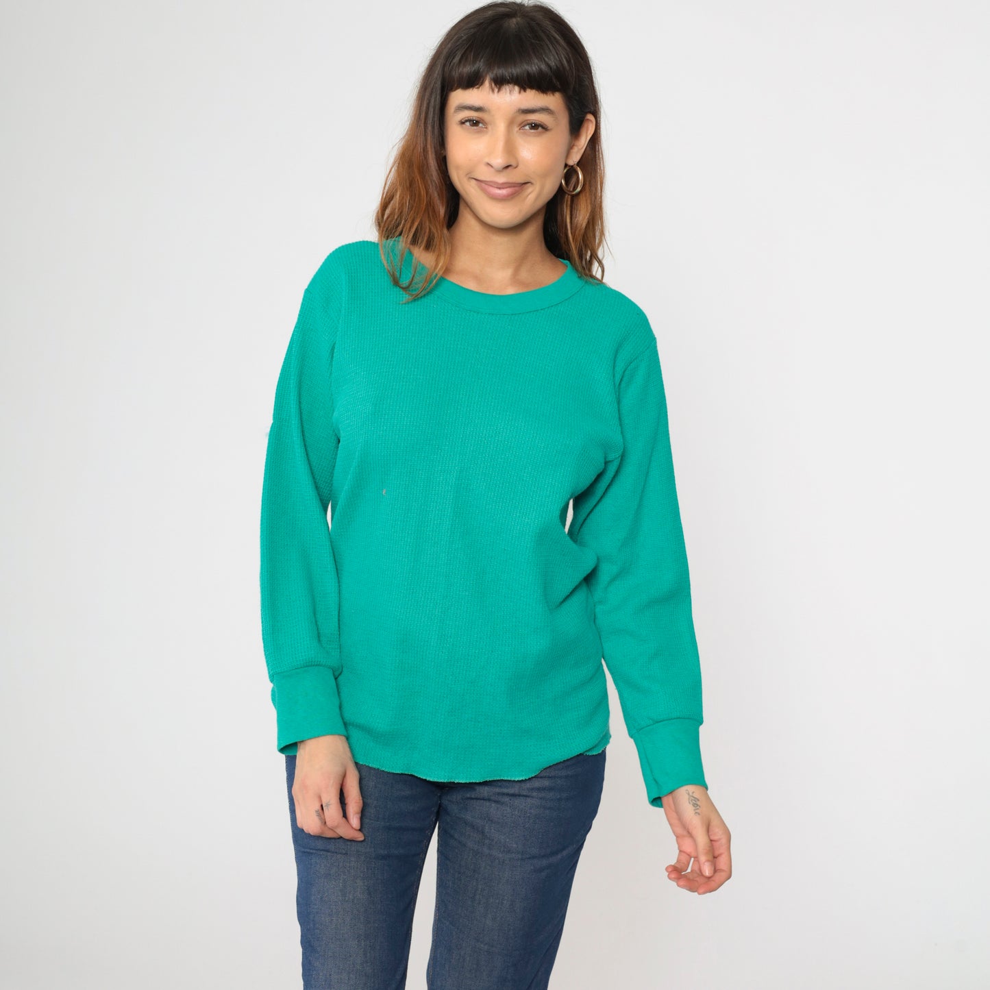 Vintage Teal Thermal Crewneck Shirt M