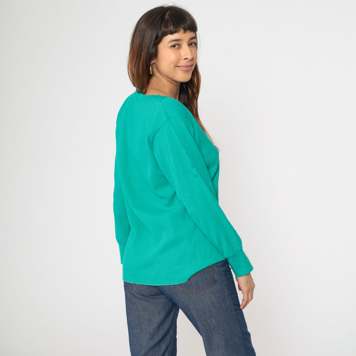 Vintage Teal Thermal Crewneck Shirt M