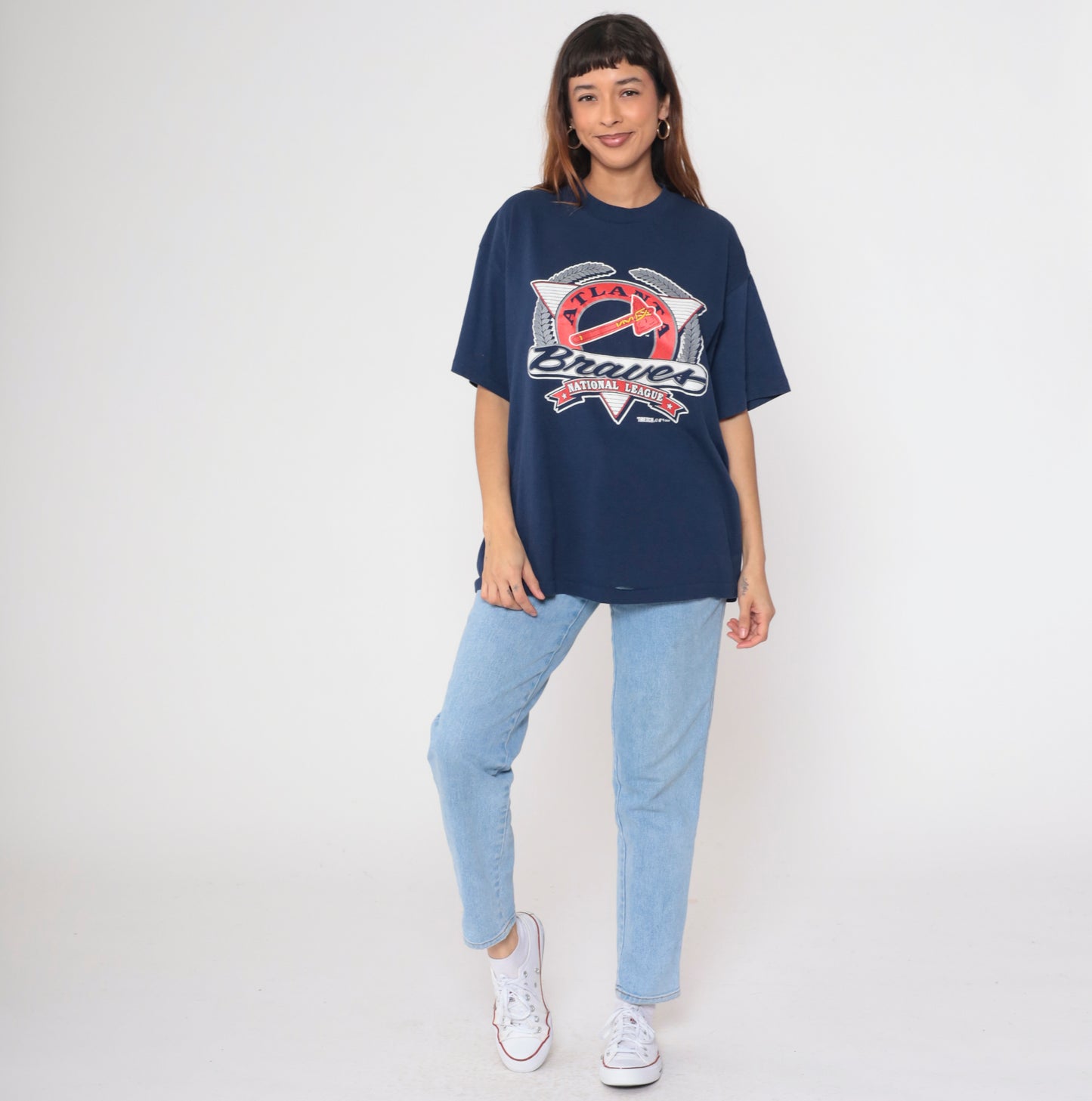 90s Navy Atlanta Braves Baseball Graphic Tee XL