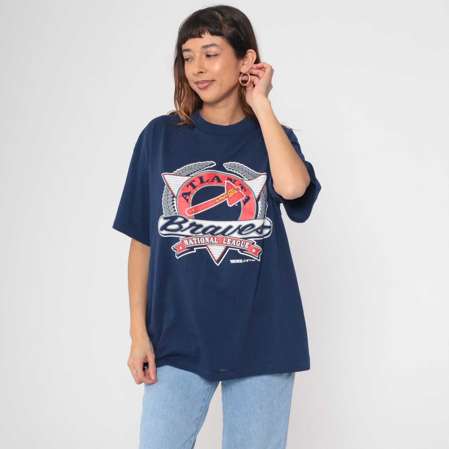 90s Navy Atlanta Braves Baseball Graphic Tee XL