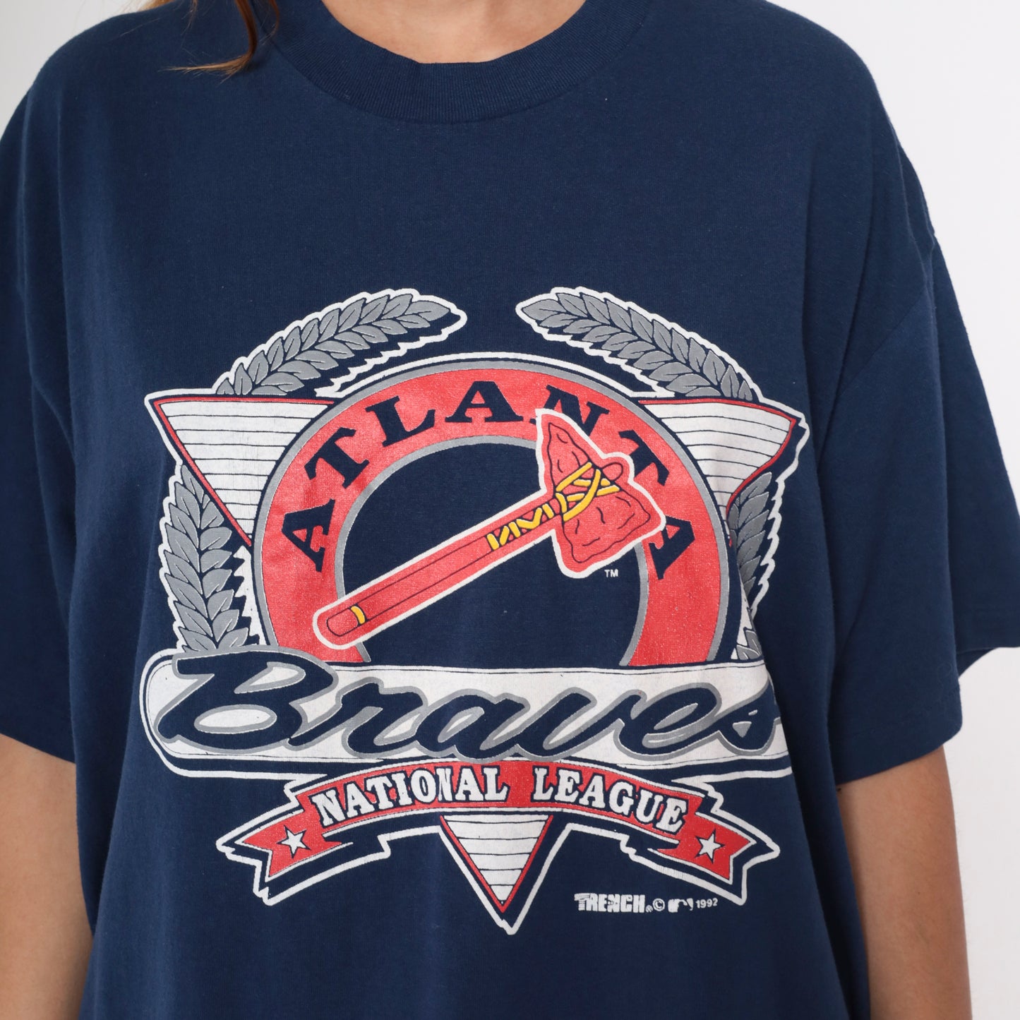 90s Navy Atlanta Braves Baseball Graphic Tee XL