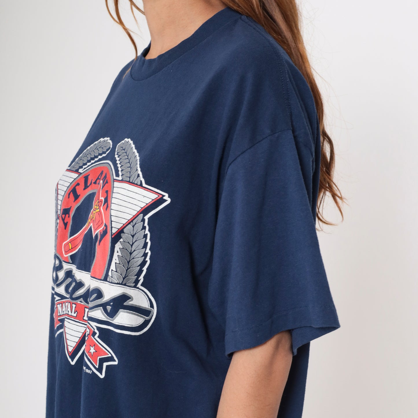 90s Navy Atlanta Braves Baseball Graphic Tee XL