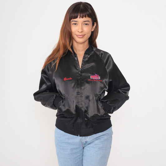 90s Radio Station Windbreaker WNIC Detroit Black Bomber Jacket Embroidered Engineering Promotional Vintage Rock Music Extra Small XS