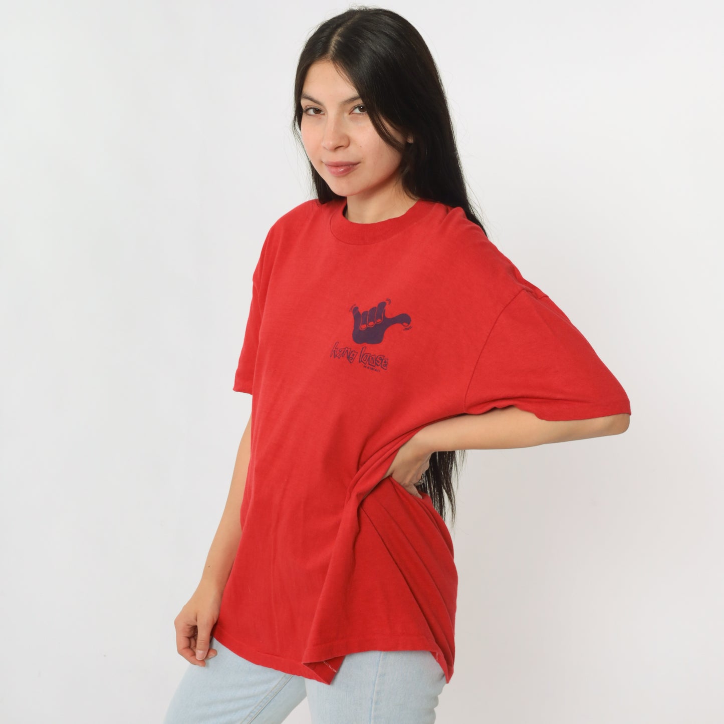 Vintage 80s Hang Loose Hawaii Red Graphic T-Shirt XL