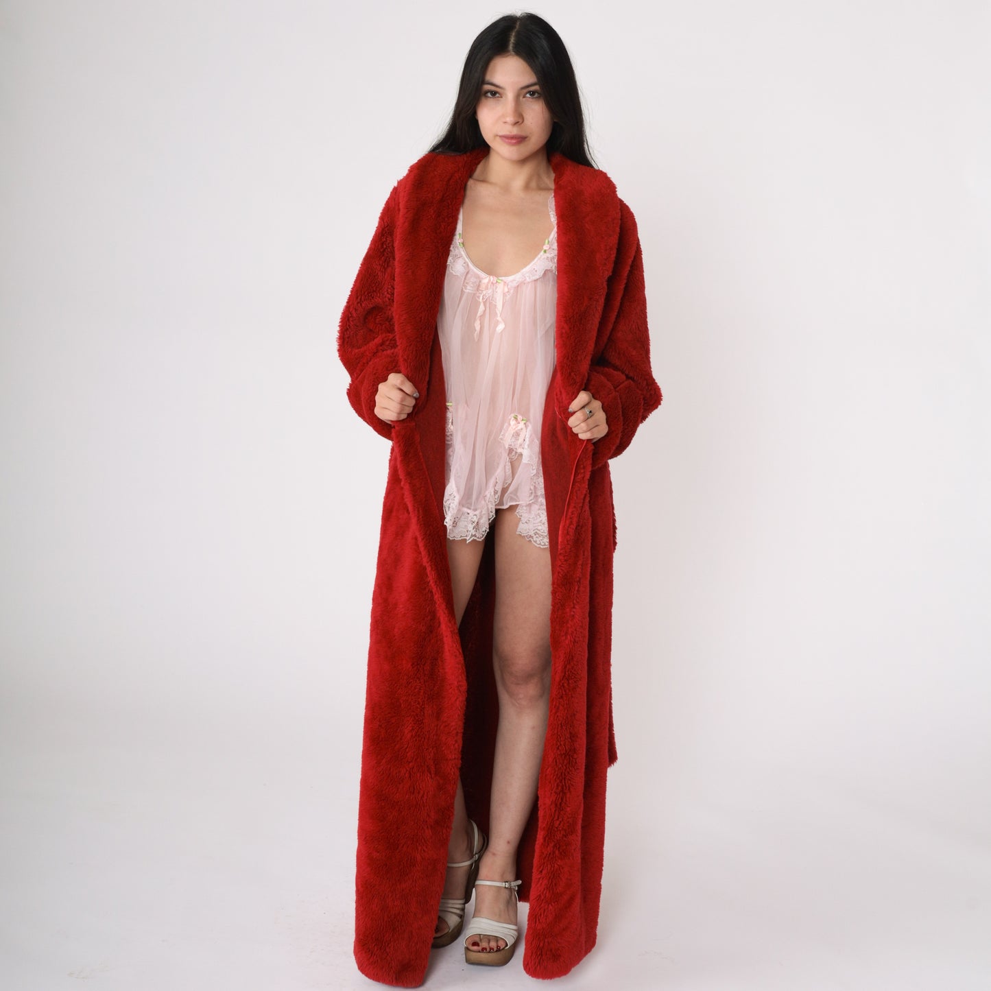 80's Red Fuzzy Lounge Robe