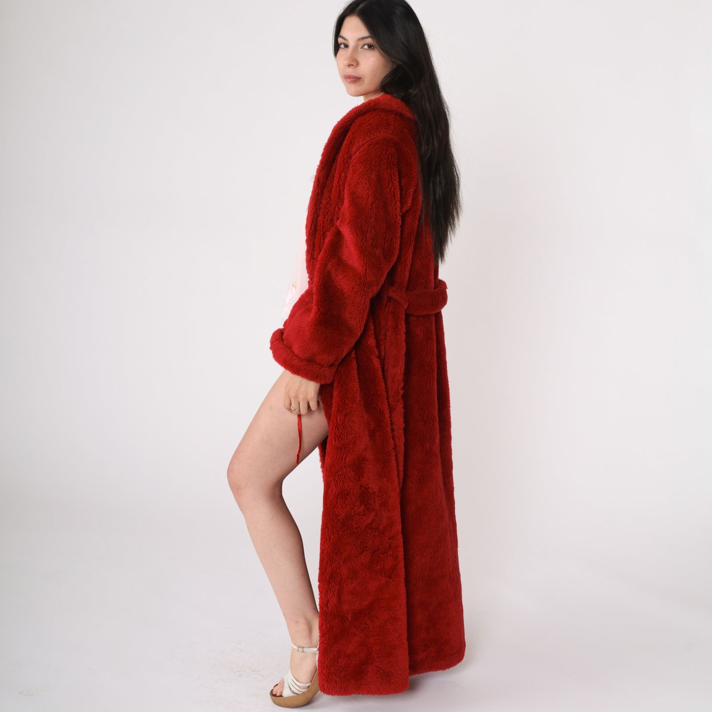 80's Red Fuzzy Lounge Robe