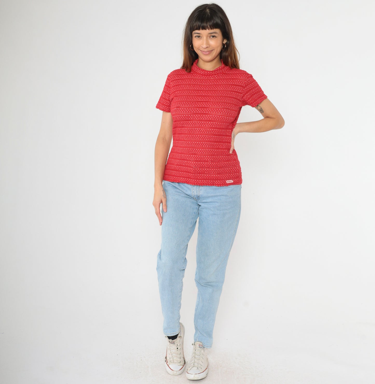 90s Bongo Red Pointelle Knit Shirt M