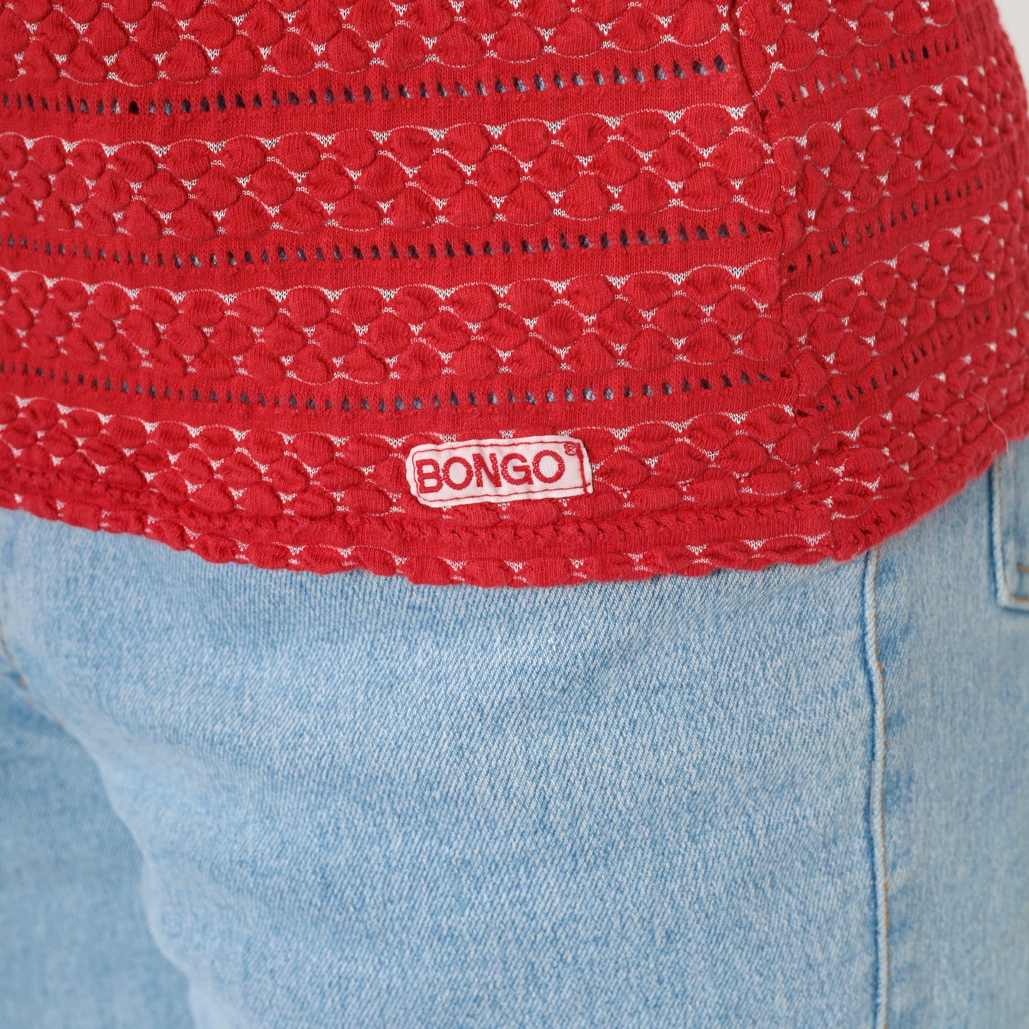 90s Bongo Red Pointelle Knit Shirt M