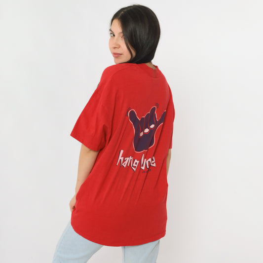 Vintage 80s Hang Loose Hawaii Red Graphic T-Shirt XL