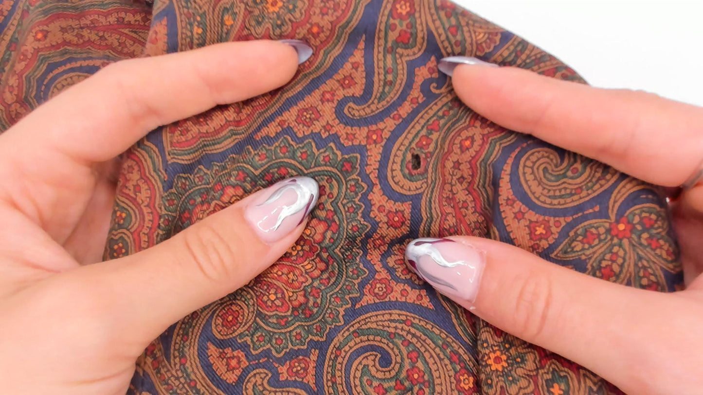 1970s Bill Blass Paisley Wool Maxi Coat Fur Collar Brown Olive Medium M