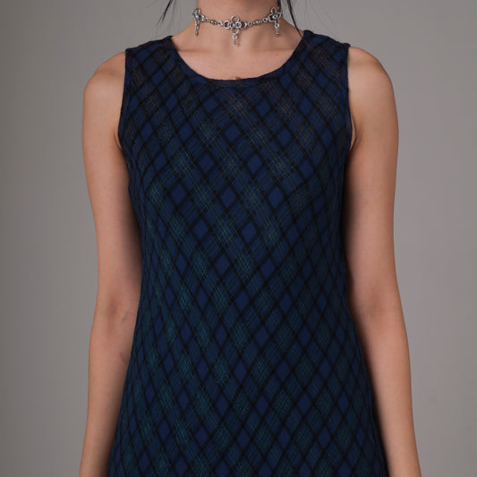 90s Blue Plaid Maxi Dress