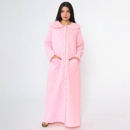 Vintage 70s Pink Quilted Robe M