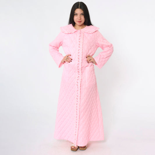 Vintage 70s Pink Quilted Robe M