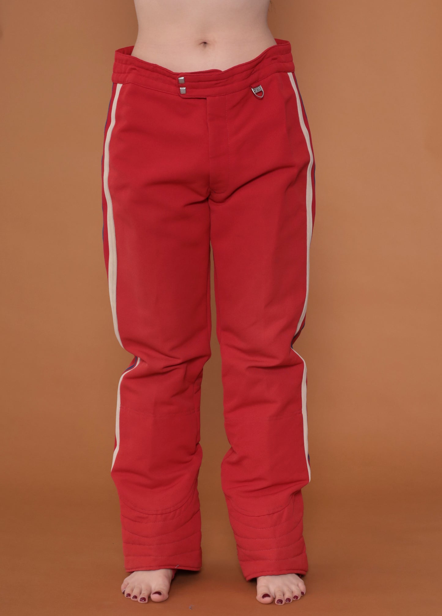 70s Red with White Stripe Ski Pants