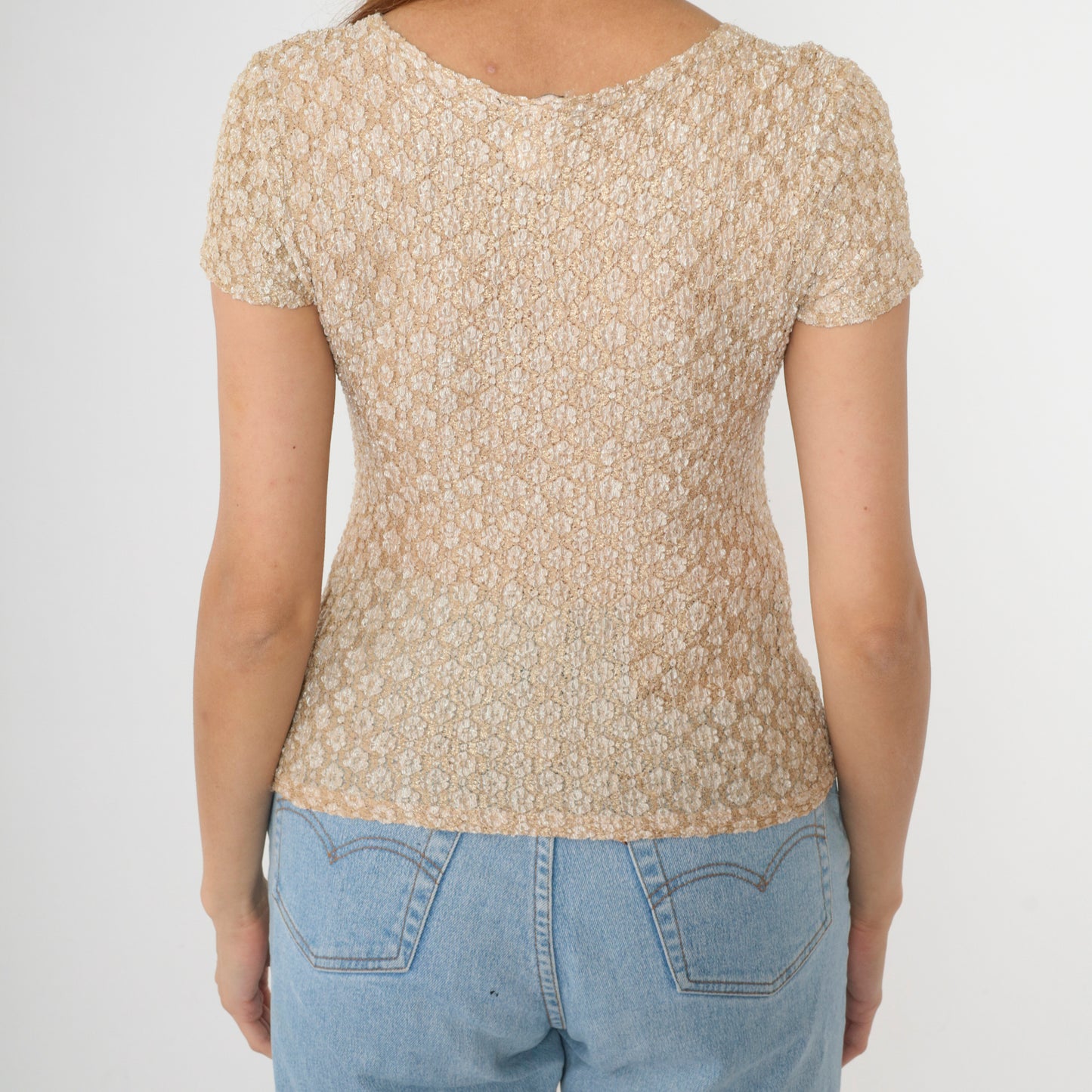 90s Tight Gold Lace Top M