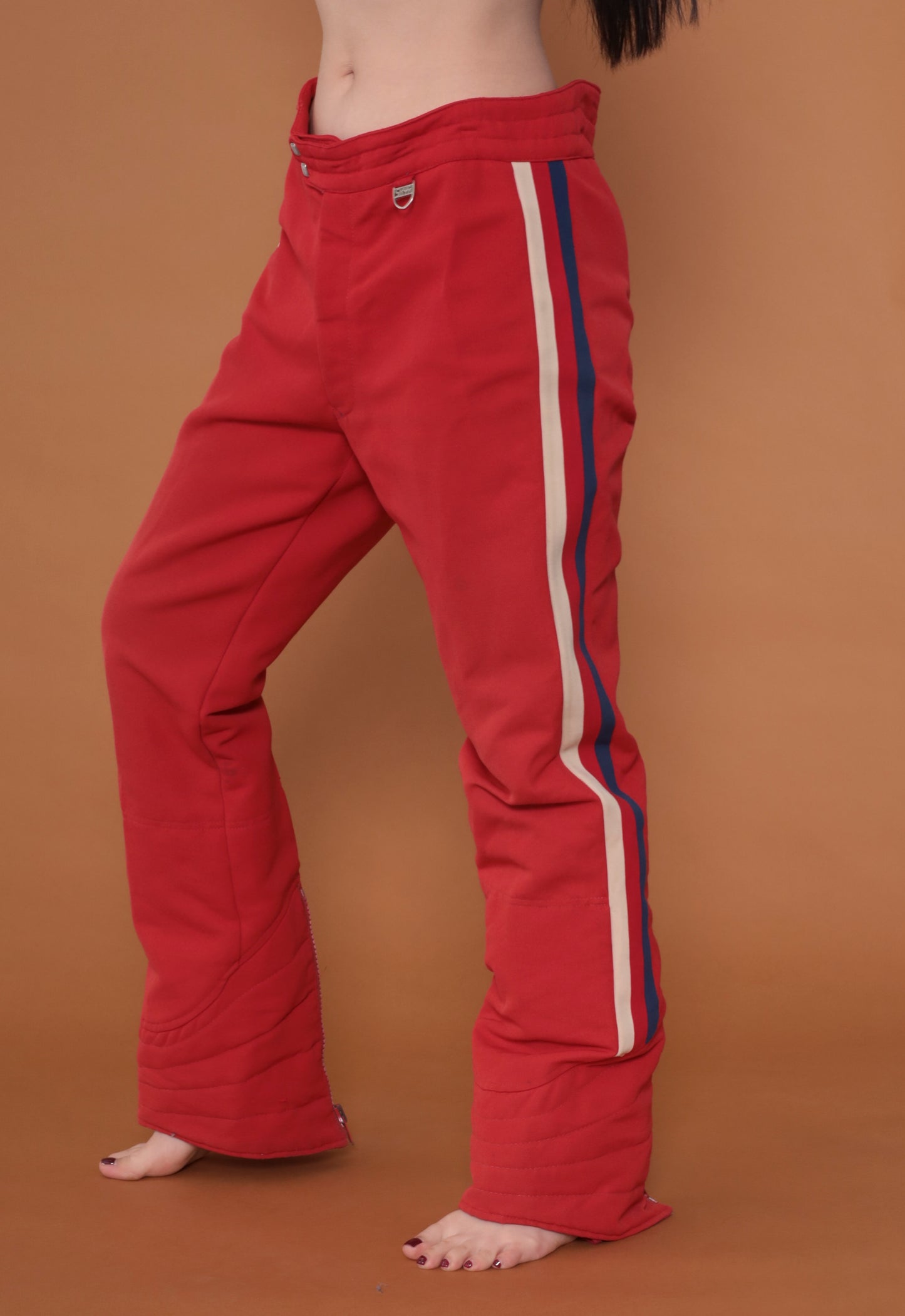 70s Red with White Stripe Ski Pants