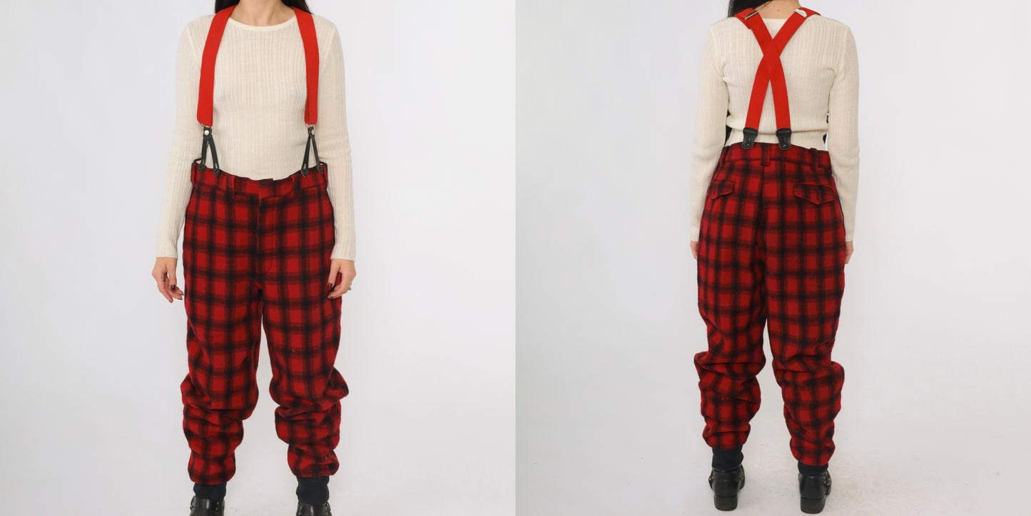 Vintage Woolrich Plaid Hunting Suspender Pants Men's 36