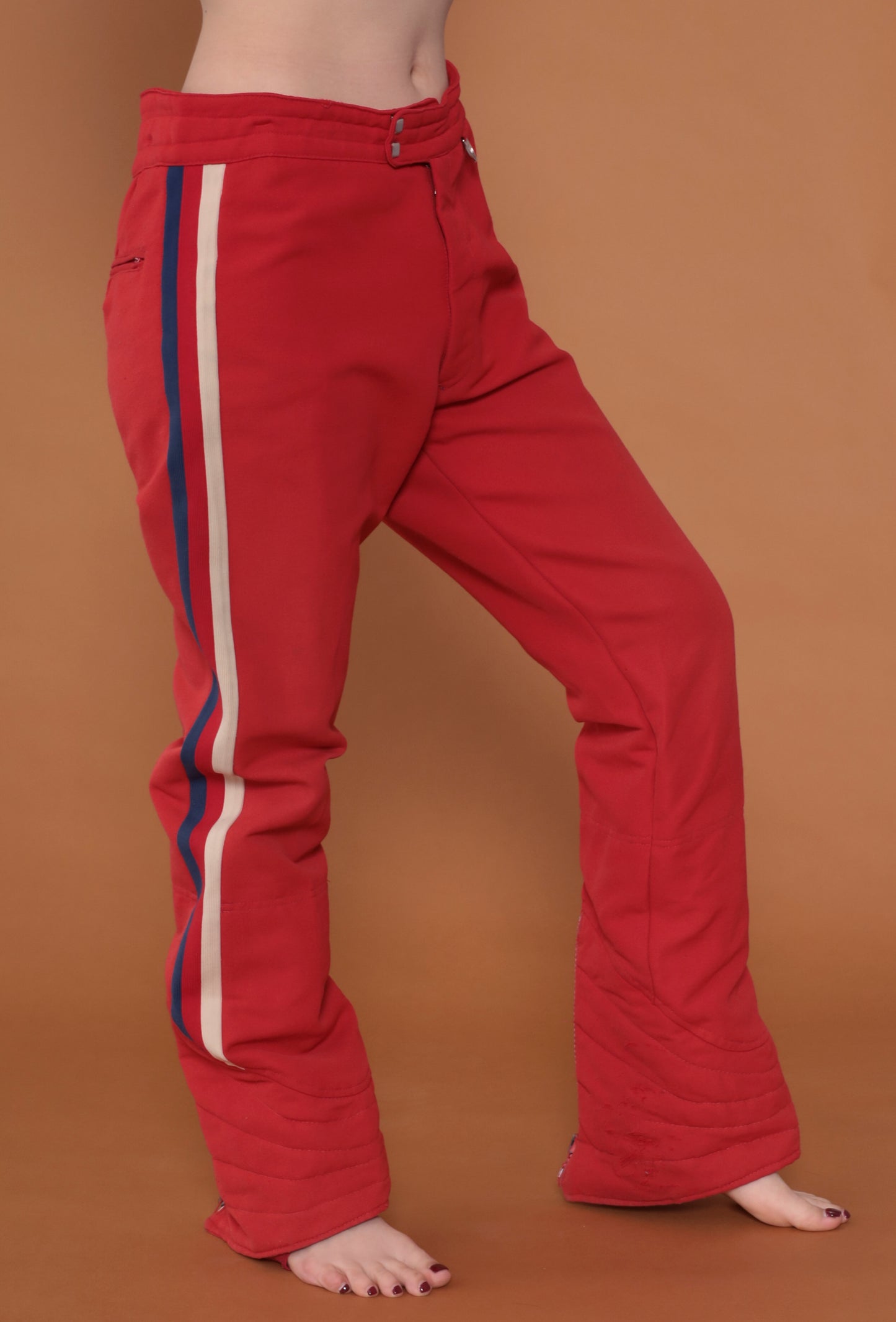 70s Red with White Stripe Ski Pants