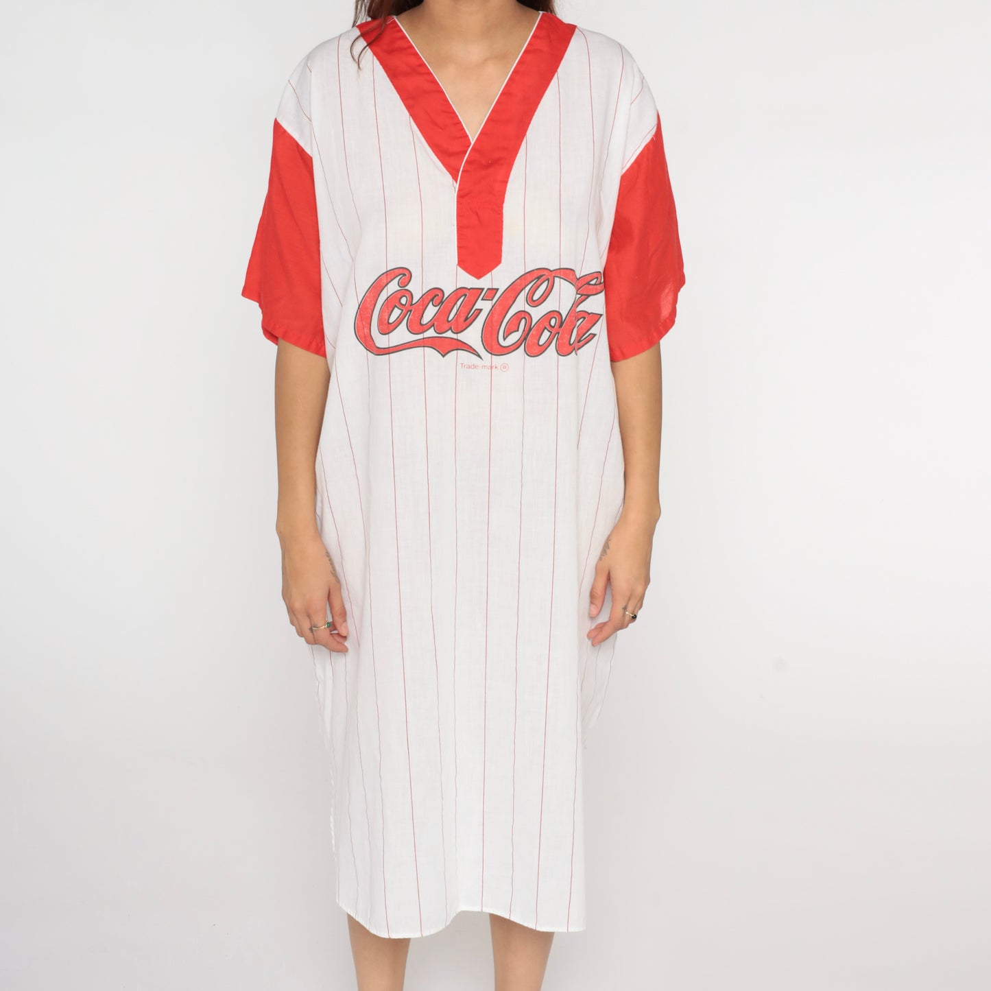 Vintage 80s Coca Cola Striped T-Shirt Dress XL