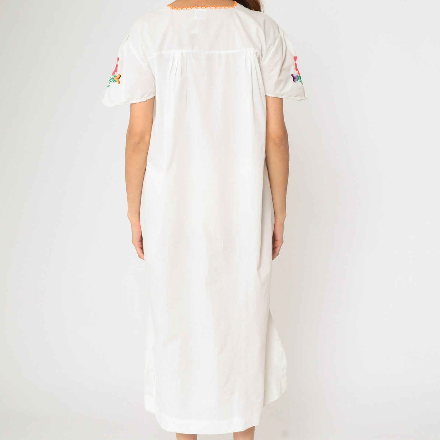 Vintage White Mexican Embroidered Dress M