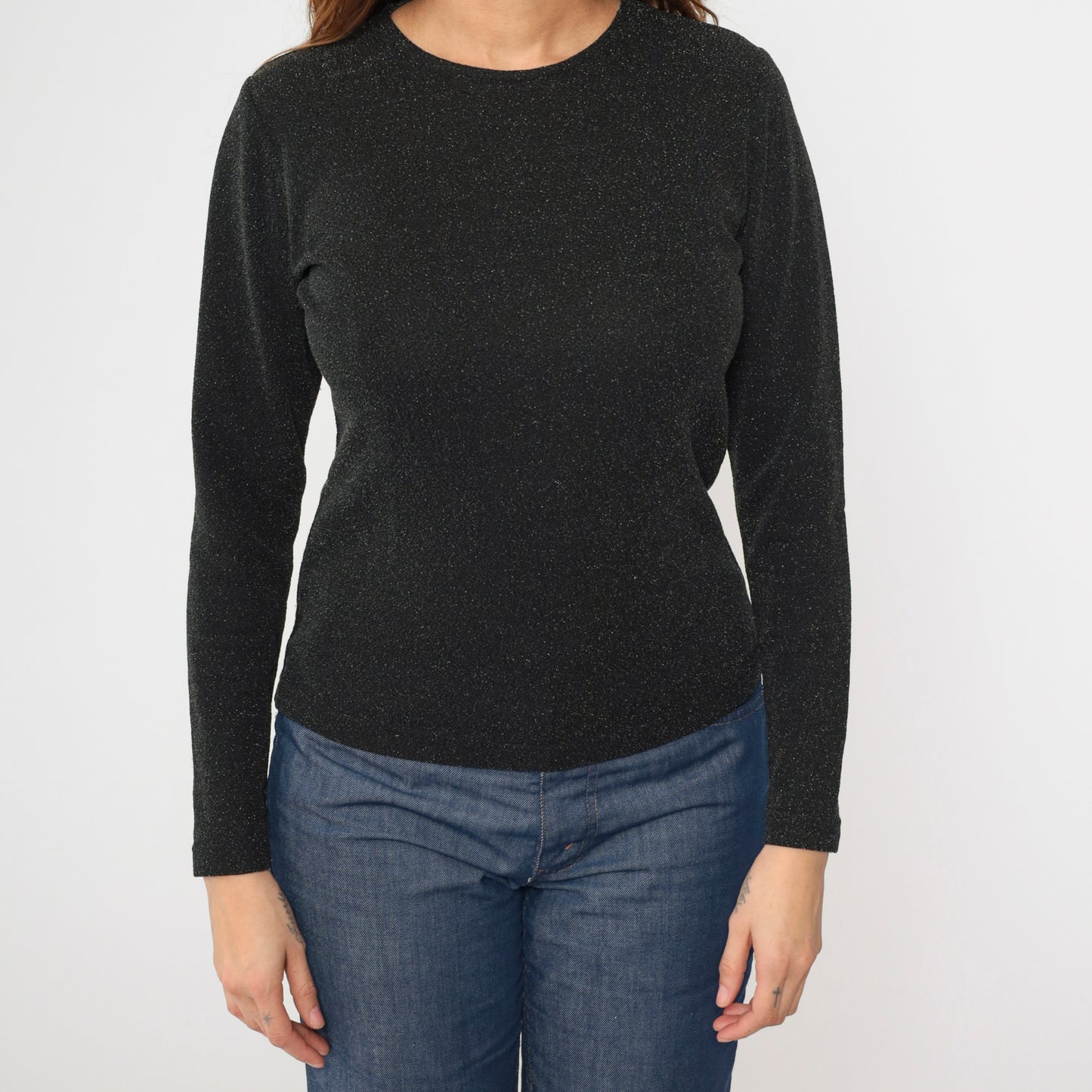 90s Metallic Black Knit Top S