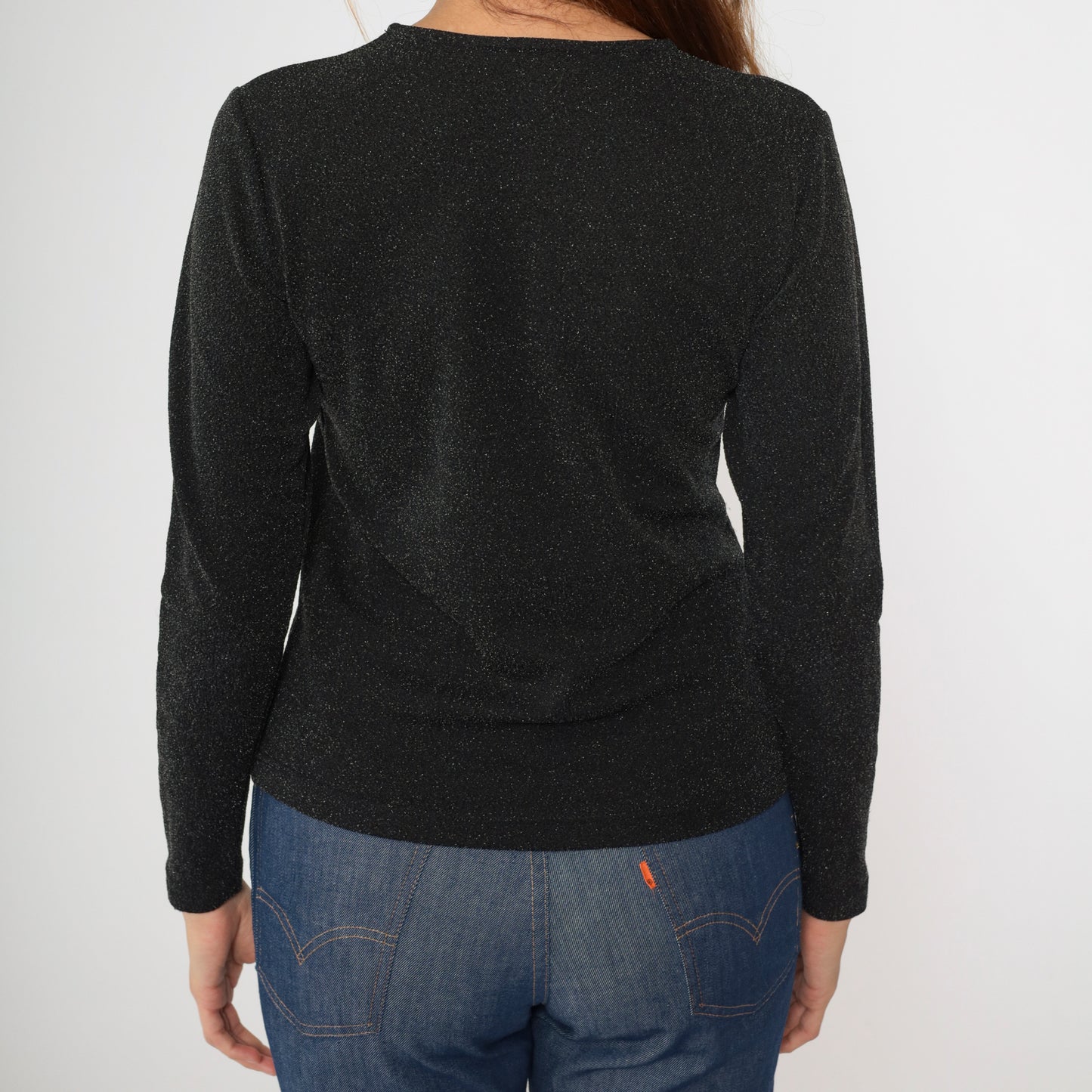 90s Metallic Black Knit Top S