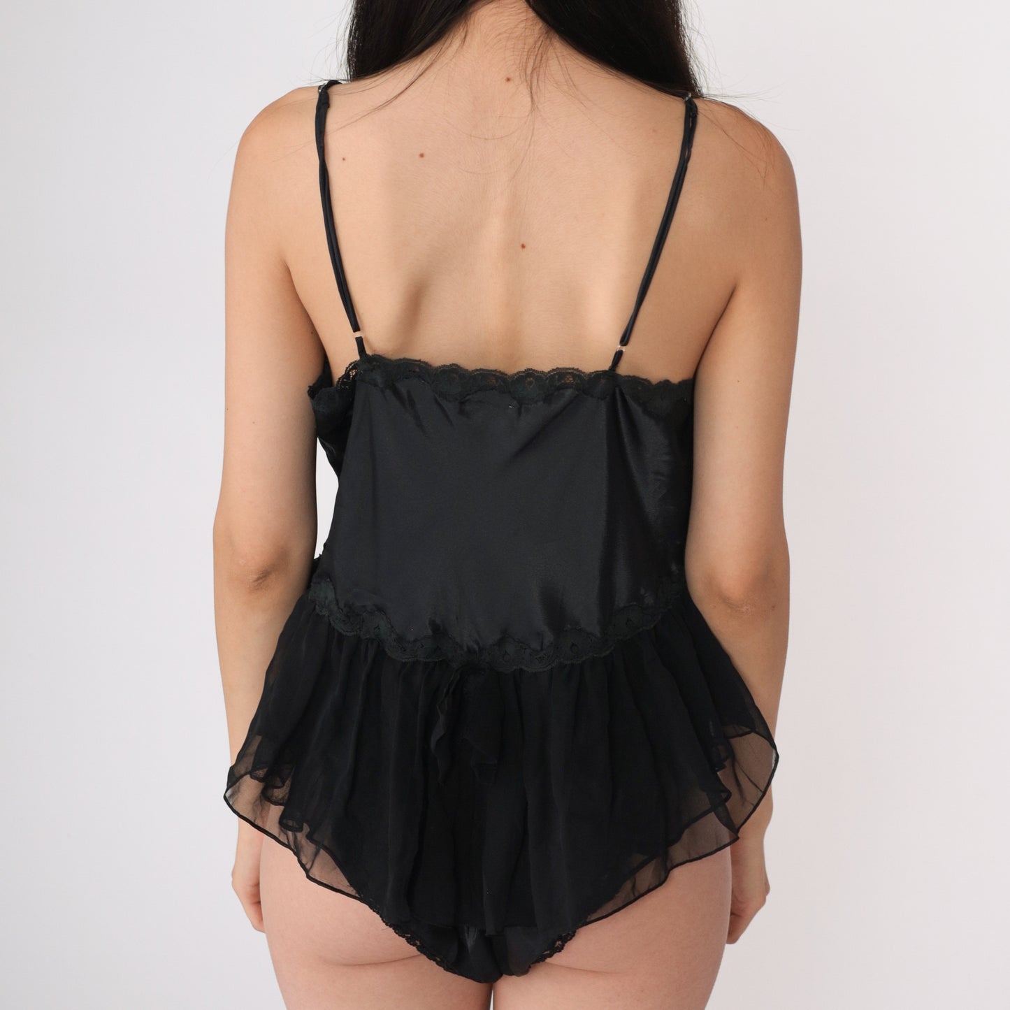 80's Black Ruffled Lace Teddy