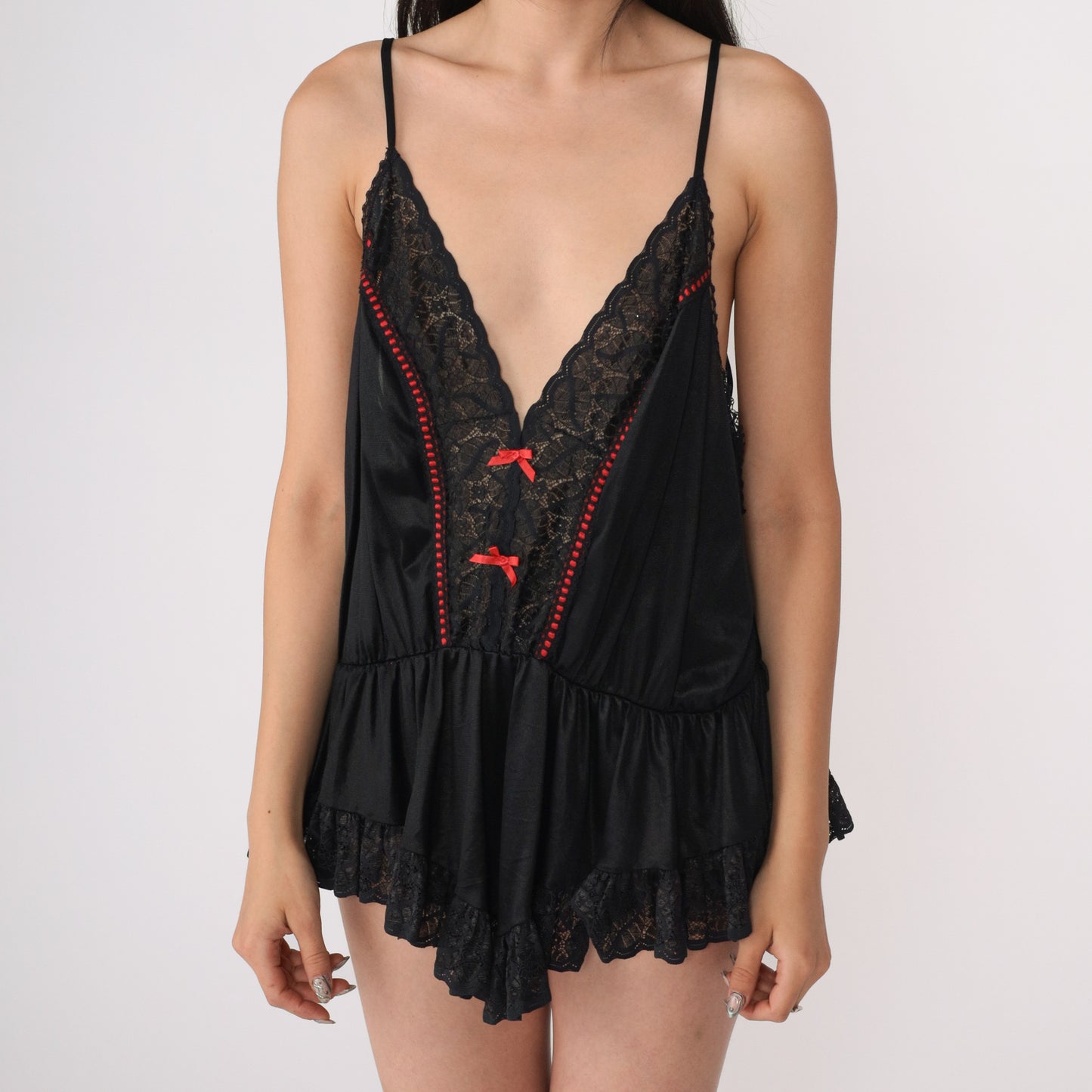 80's Black Lace with Red Accents Romper