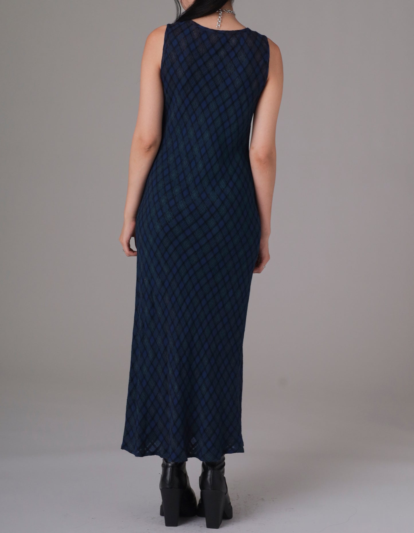 90s Blue Plaid Maxi Dress