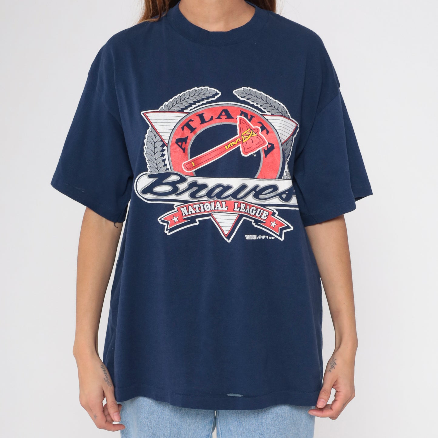 90s Navy Atlanta Braves Baseball Graphic Tee XL