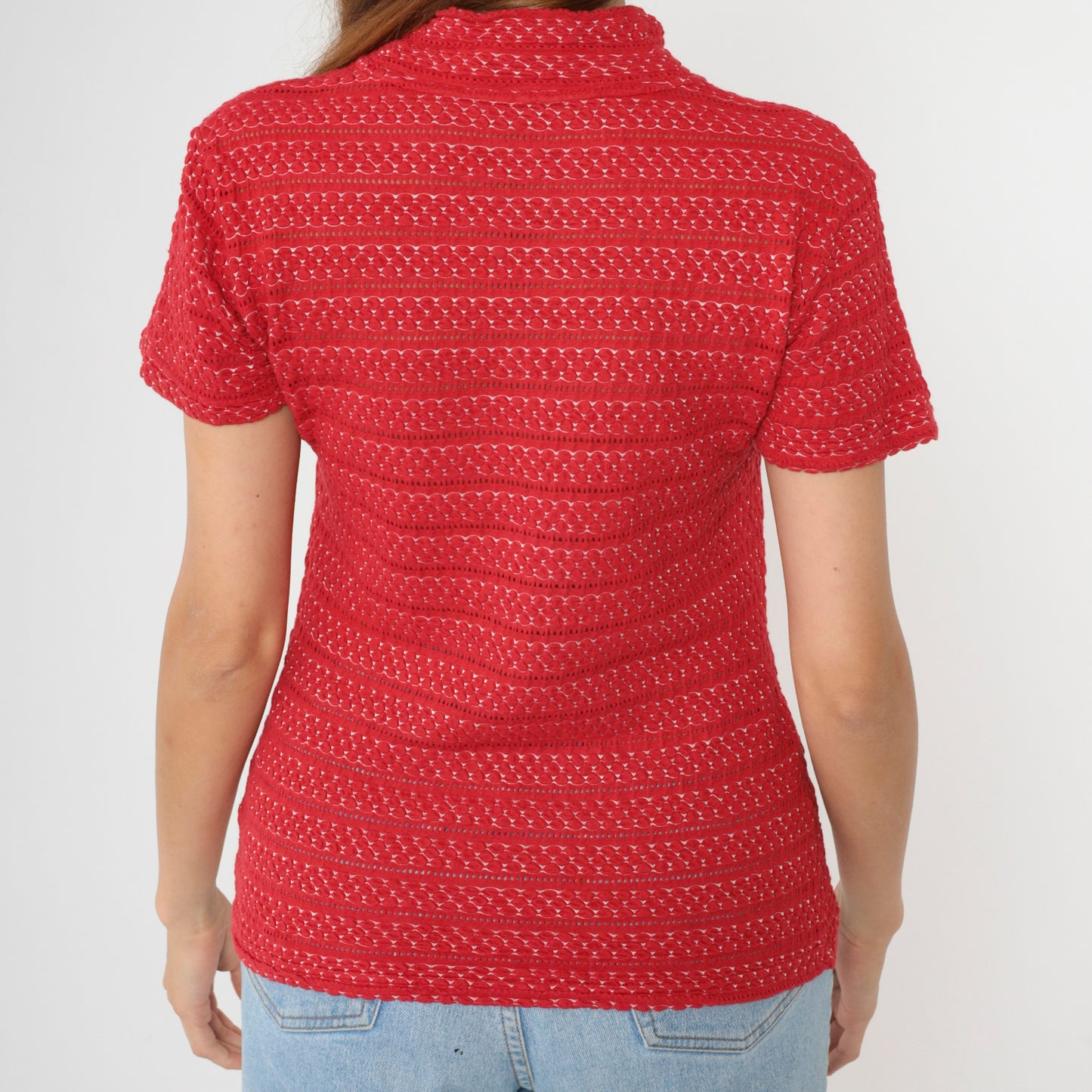 90s Bongo Red Pointelle Knit Shirt M