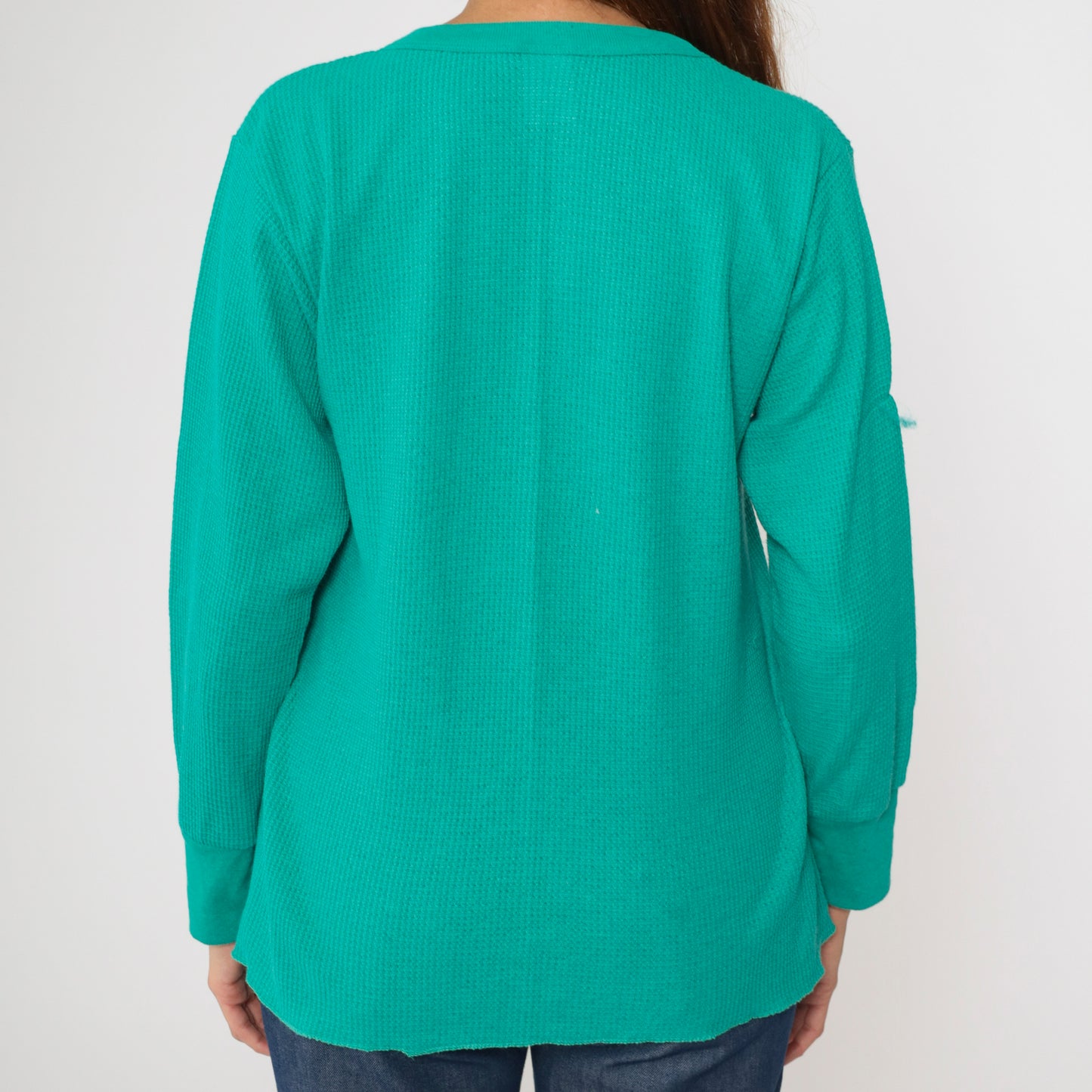 Vintage Teal Thermal Crewneck Shirt M