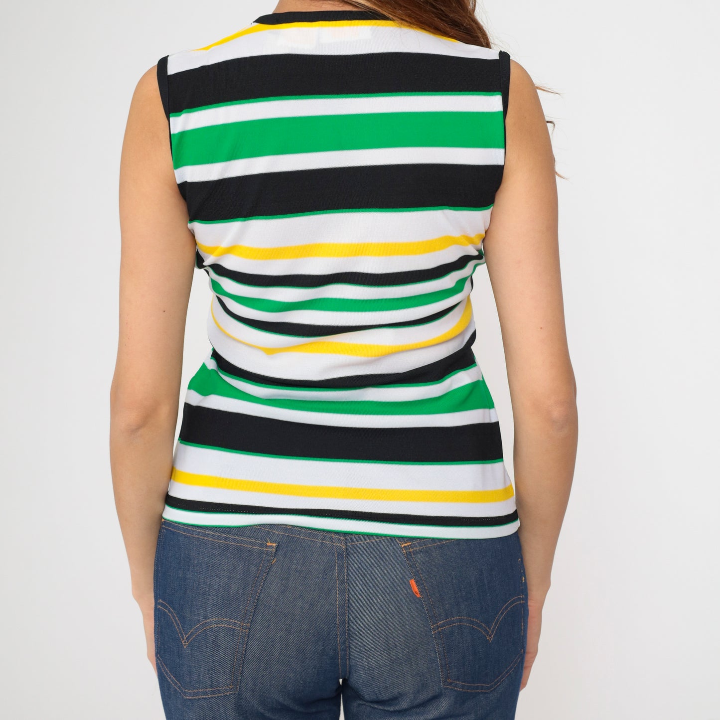 70s Mod Striped Henley Tank Top S