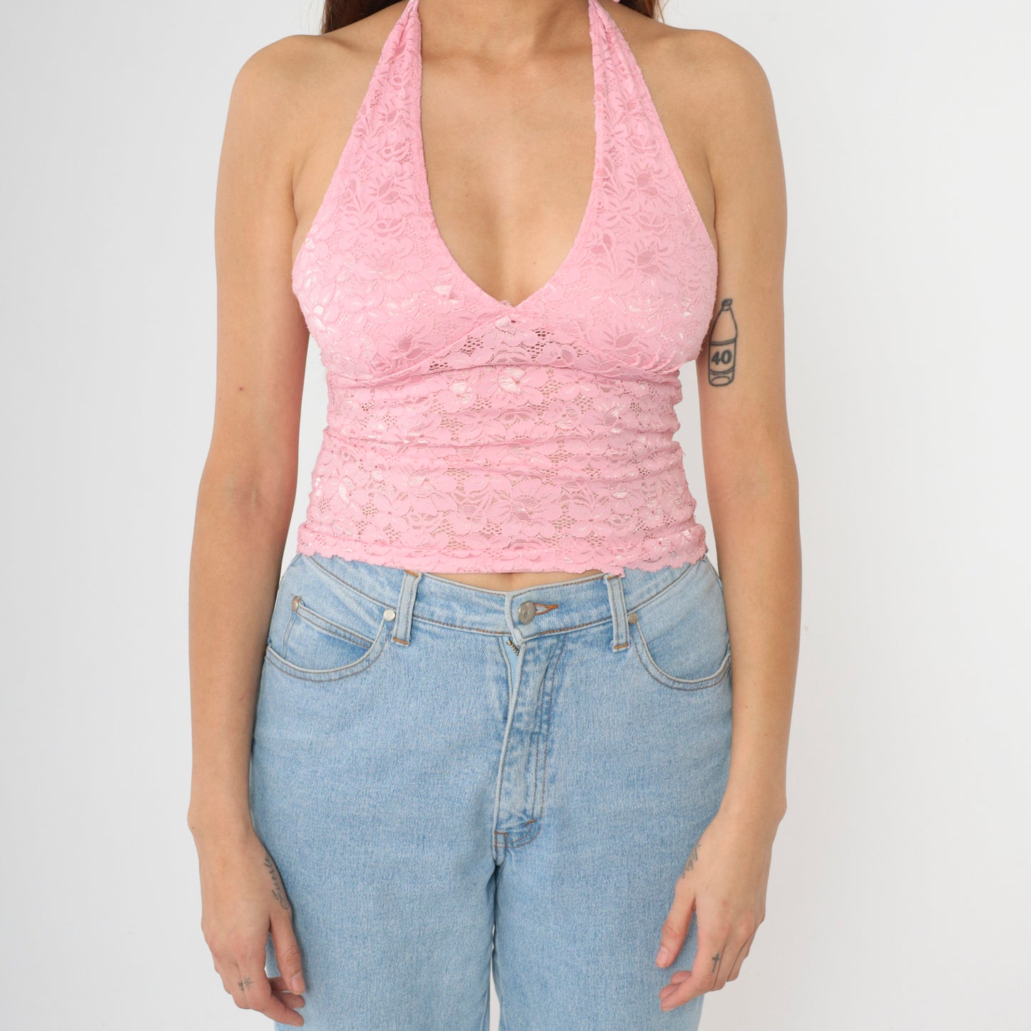 Y2K Pink Lace Halter Top M