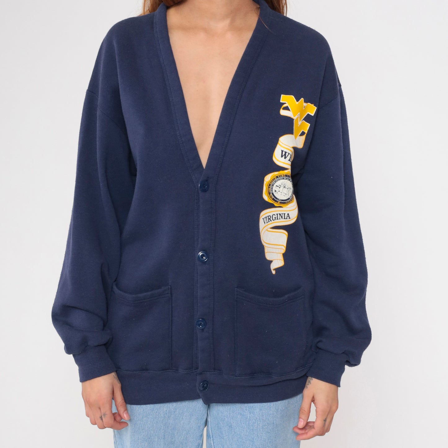 80s West Virginia University Cardigan Sweatshirt M