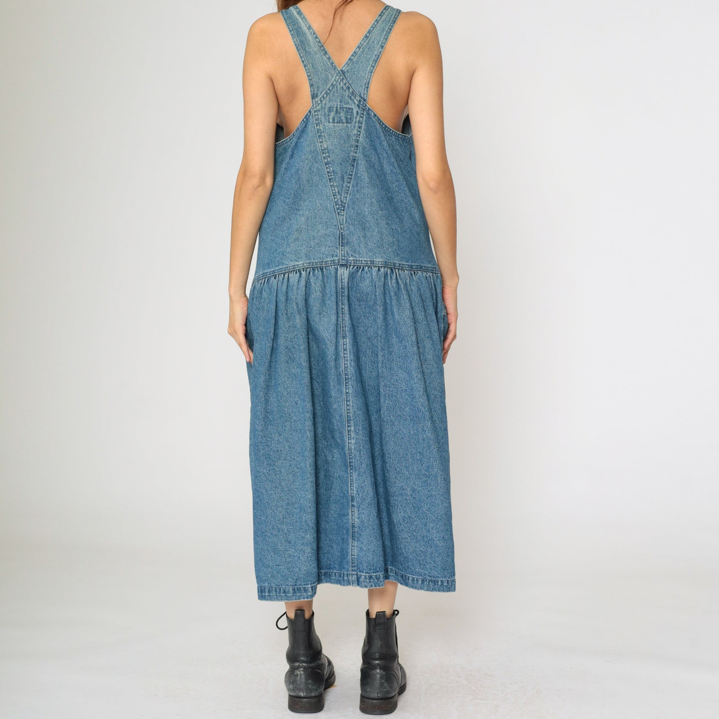 Vintage 90s Denim Teacher Dress with Angel Applique