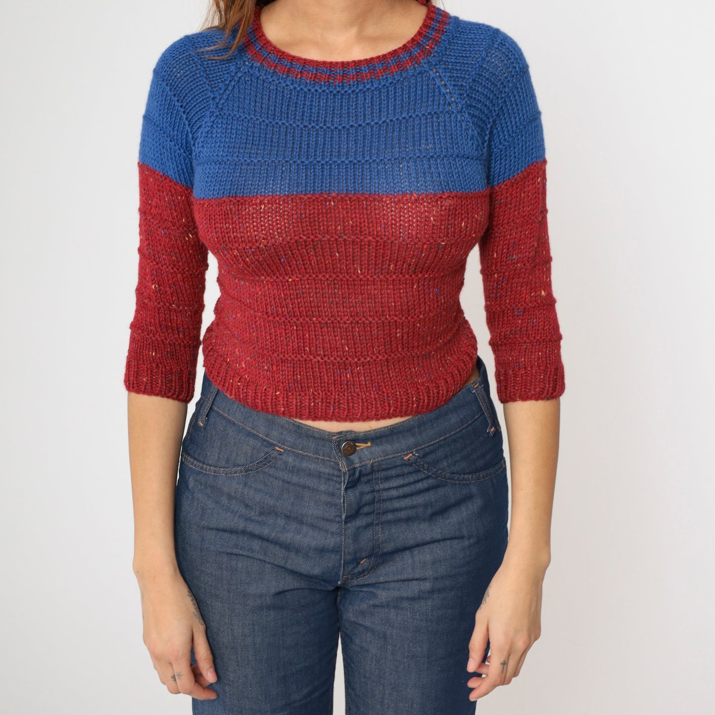80s Cropped Color Block Sweater 2xs