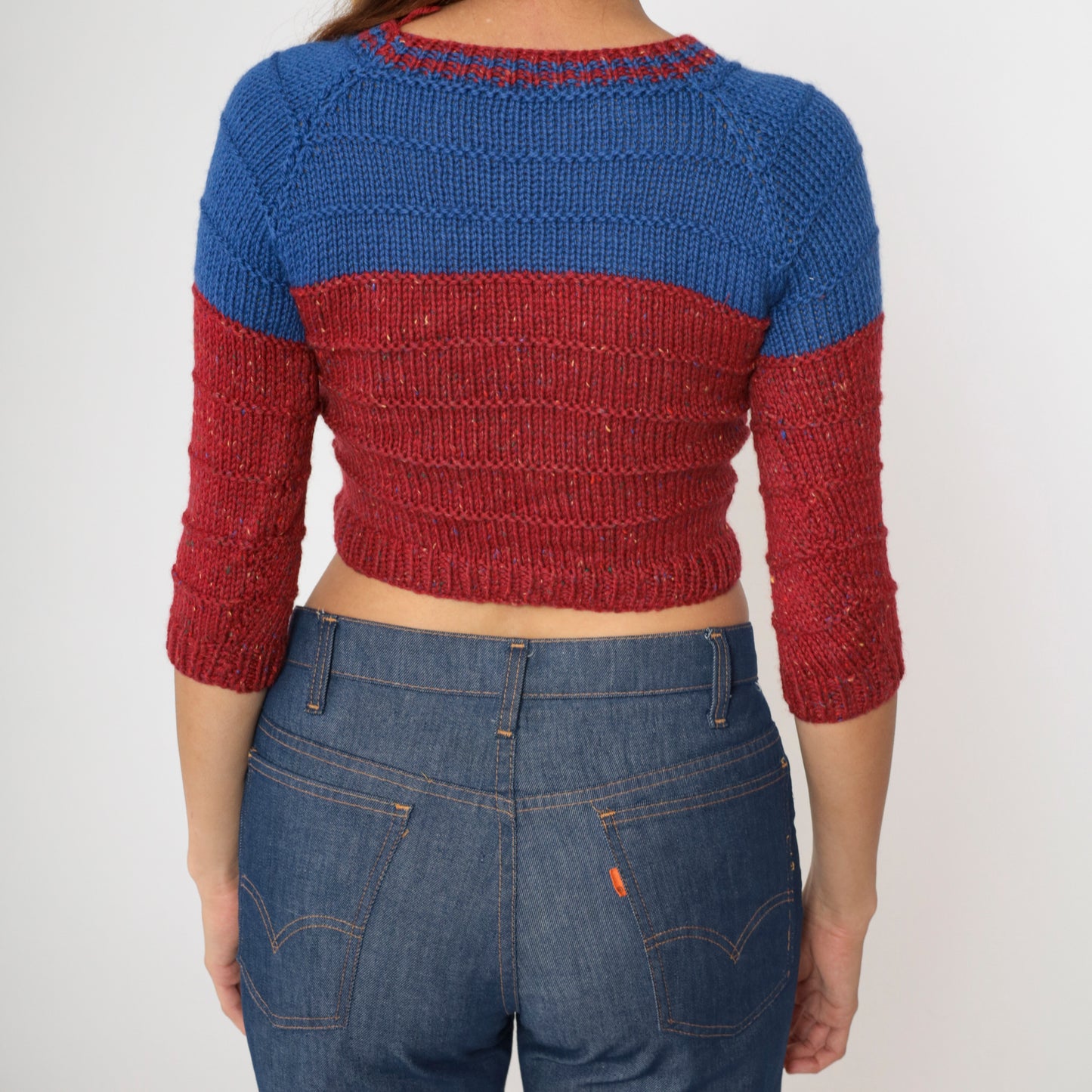80s Cropped Color Block Sweater 2xs