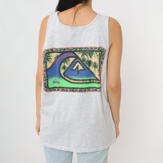 Vintage 90s Quiksilver Graphic Surf Tank Top L