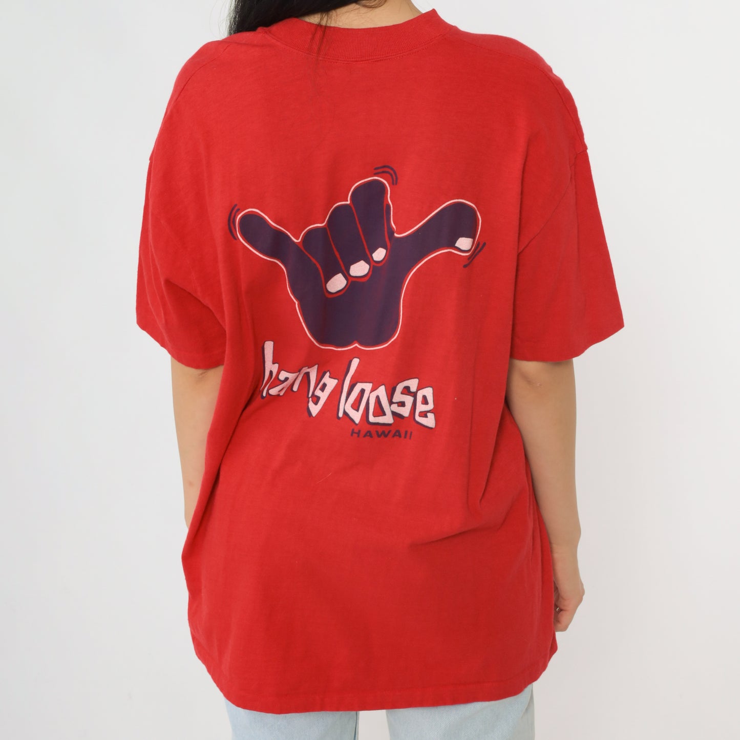 Vintage 80s Hang Loose Hawaii Red Graphic T-Shirt XL