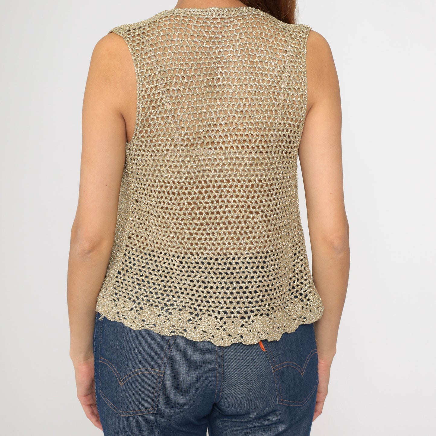 Vintage Gold Crochet Knit Vest S