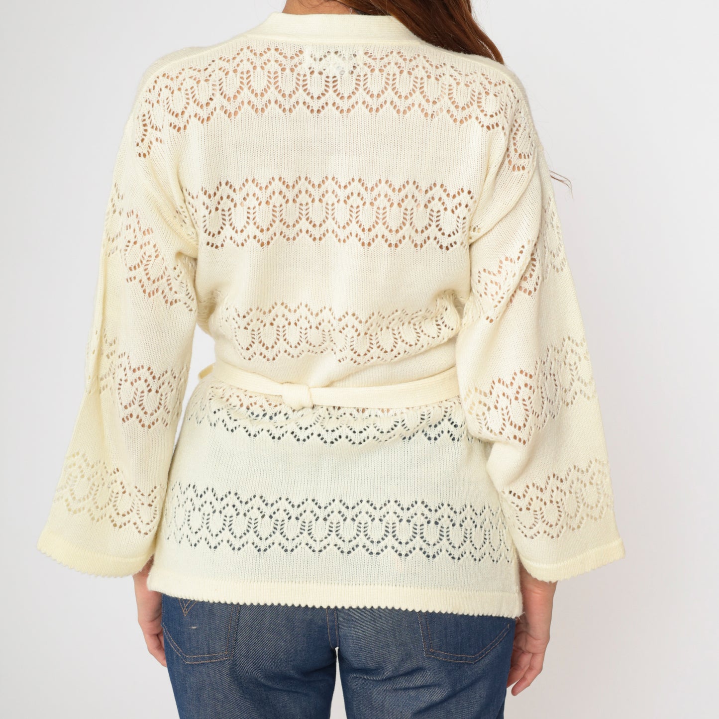 Vintage Sheer Cream Wrap Cardigan M