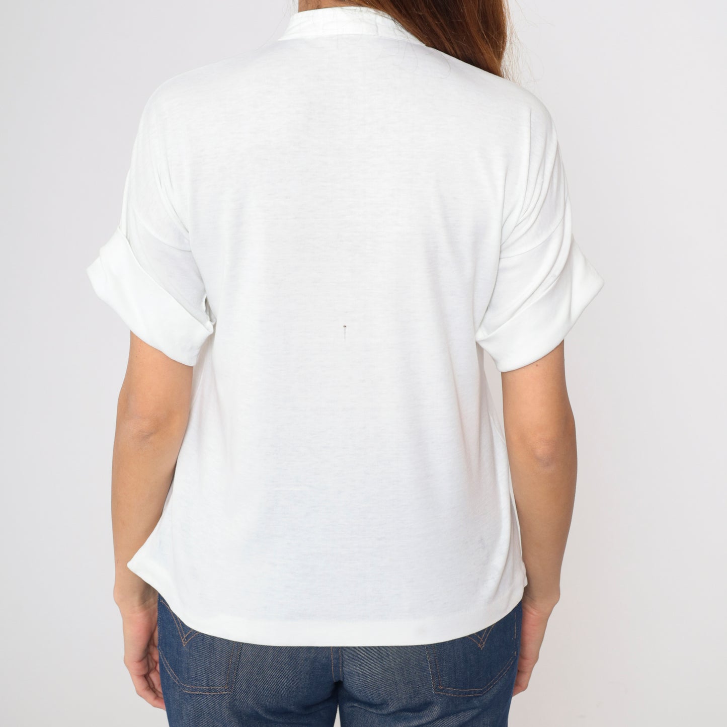 Vintage White Cuffed Henley Shirt S
