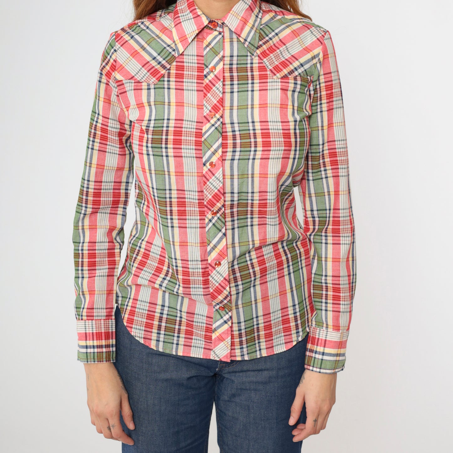 Vintage 70s Plaid Wrangler Western Blouse S