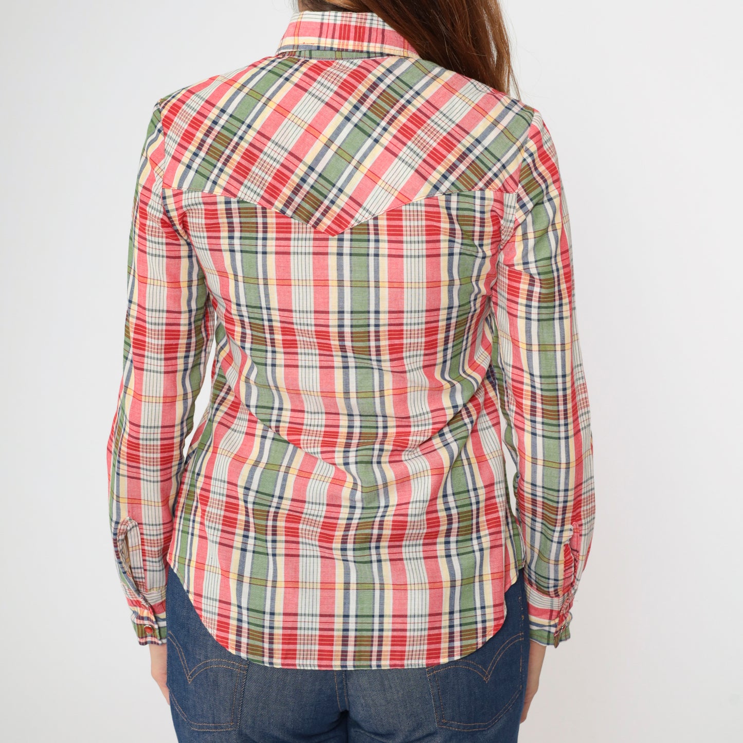 Vintage 70s Plaid Wrangler Western Blouse S