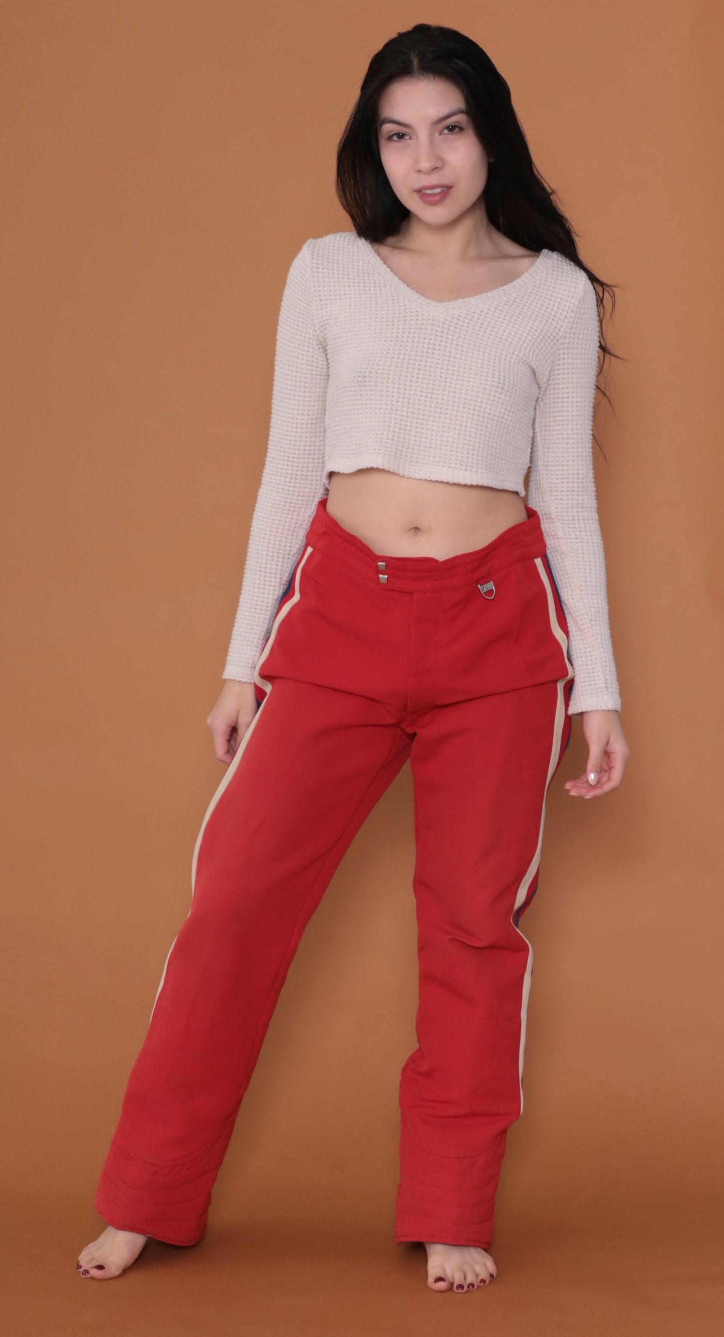 70s Red with White Stripe Ski Pants