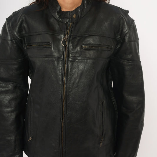 Harley Davidson Leather Jacket 90s Black Motorcycle Coat Biker Riding Padded Shoulder Moto Cruise Streetwear Cafe Racer Punk Rock Large L
